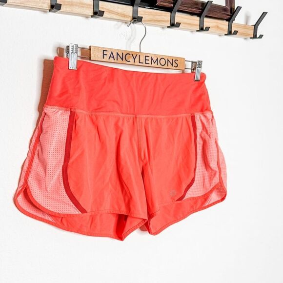 Athleta Bright Orange Running Shorts w/Back Zip Pocket & Reflective Trim Size M - Picture 2 of 9